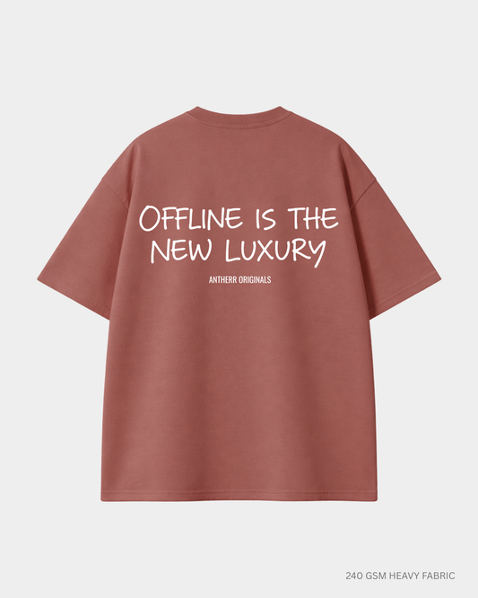 coral red oversized t shirt with offline is the new luxury quote