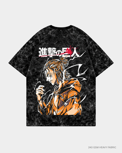 Eren Yeager Resolve AOT Unisex Oversized T-Shirt | Antherr Core Acid Wash Black Cotton 240 GSM