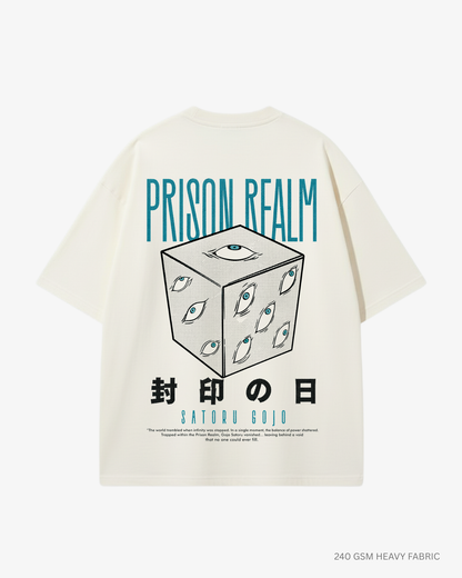 Gojo Prison Realm JJK Unisex Oversized T-Shirt | Antherr Core Off White Cotton 240 GSM