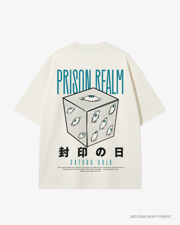 Gojo Prison Realm JJK Unisex Oversized T-Shirt | Antherr Core Off White Cotton 240 GSM