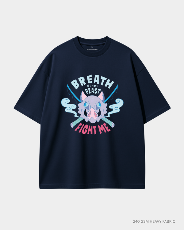 inosuke beast breathing oversized navy blue tshirt anime graphic