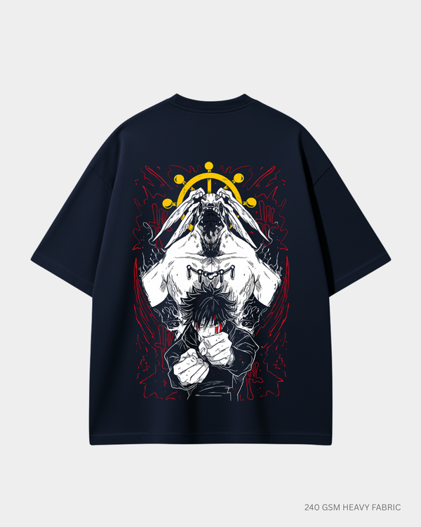 Megumi Mahoraga JJK Unisex Oversized T-Shirt | Antherr Core Navy Blue Cotton 240 GSM