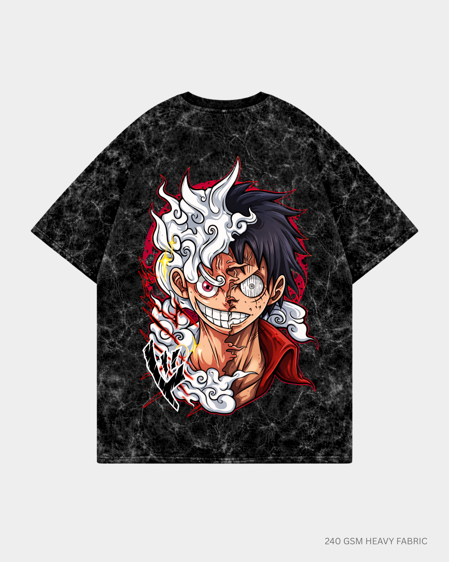 Luffy Gear 5 Awakening Unisex Oversized T-Shirt | Antherr Core Acid Wash Black Cotton 240 GSM