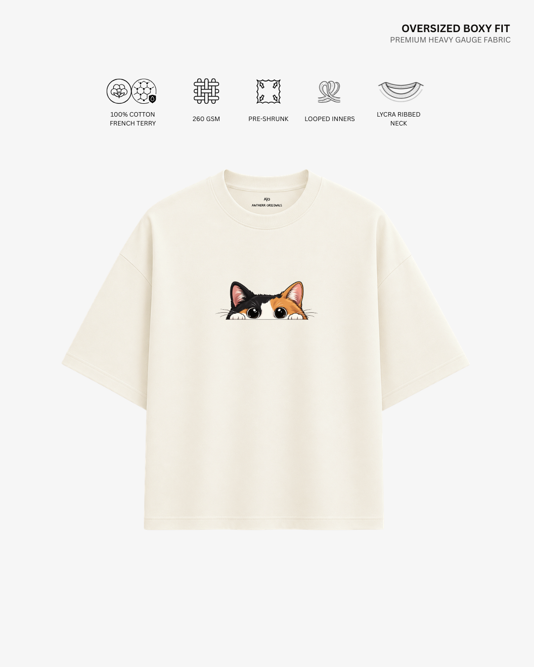Peekaboo Cat French Terry Oversized T-Shirt | Antherr Core