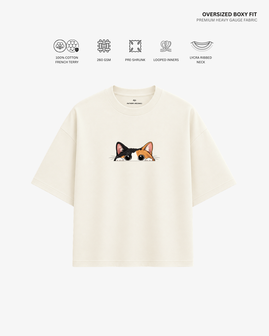 Peekaboo Cat French Terry Oversized T-Shirt | ANTHERR Originals