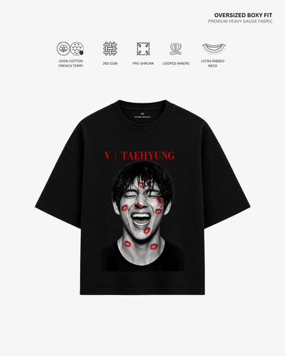 V Taehyung French Terry Oversized T-Shirt | Antherr Core Black Cotton French Terry 260 GSM