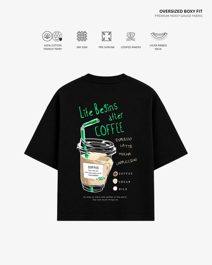 Life Begins After Coffee French Terry Oversized T-Shirt | Antherr Originals