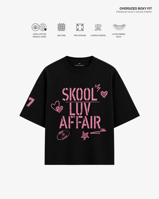 Skool Luv Affair Album French Terry Oversized T-Shirt | Antherr Core Black Cotton French Terry 260 GSM