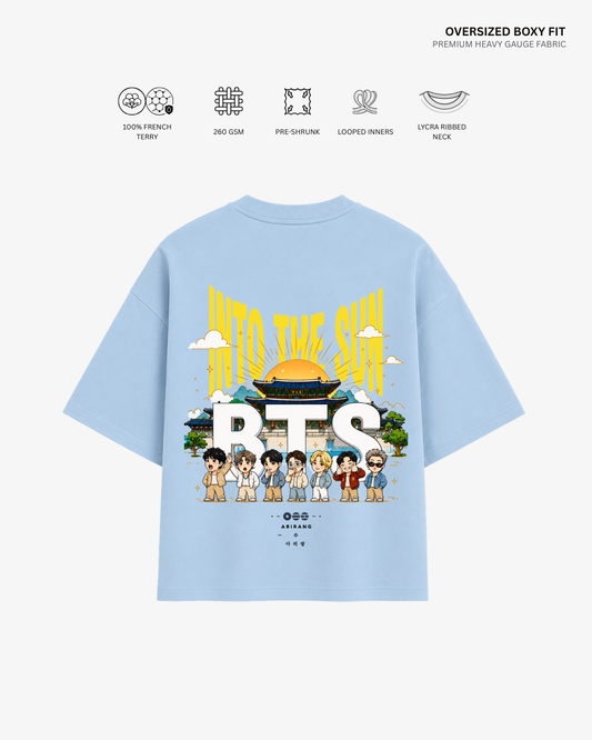 Into The Sun Arirang Unisex Oversized T-Shirt Baby Blue Cotton French Terry 260 GSM