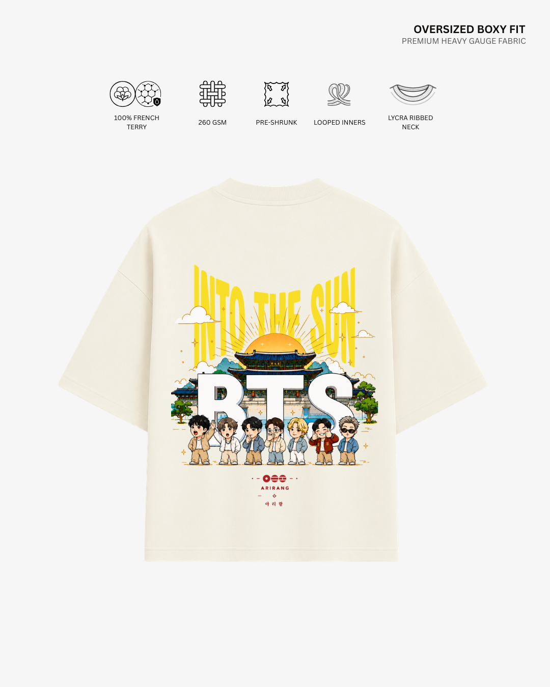 Into The Sun Arirang Unisex Oversized T-Shirt Off White Cotton French Terry 260 GSM