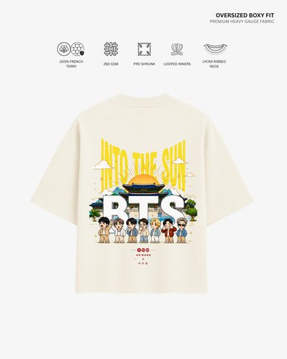 Into The Sun Arirang Unisex Oversized T-Shirt Off White Cotton French Terry 260 GSM