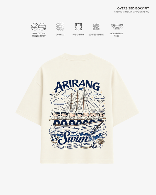 Chibi Swim Arirang Unisex Oversized T-Shirt | Antherr Core Off White Cotton French Terry 260 GSM