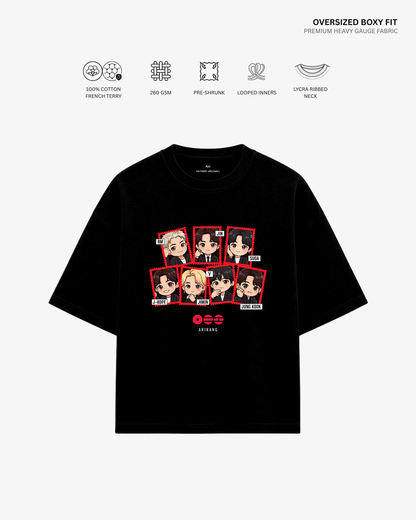 Chibi Arirang BTS Member Unisex French Terry Oversized T-Shirt | Antherr Core Black Cotton French Terry 260 GSM