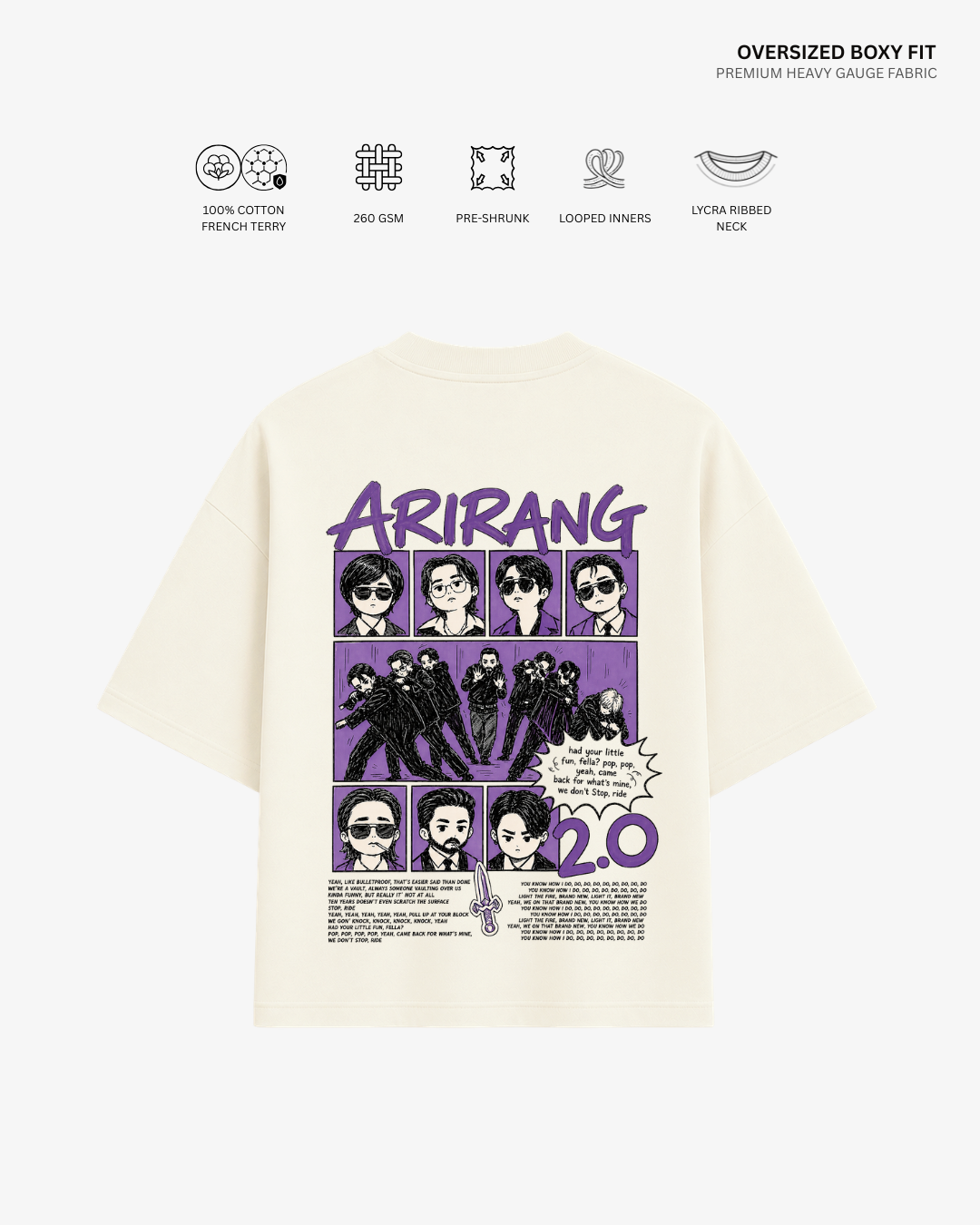Chibi Arirang BTS 2.0 Unisex Oversized T-Shirt | Antherr Core Off White Cotton French Terry 260 GSM