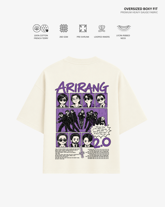 Chibi Arirang BTS 2.0 Unisex Oversized T-Shirt | Antherr Core Off White Cotton French Terry 260 GSM