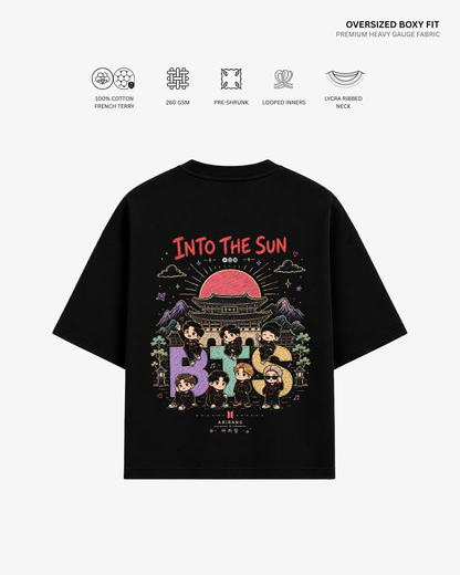 Into The Sun Arirang BTS Unisex Oversized T-Shirt | Antherr Core Black Cotton French Terry 260 GSM
