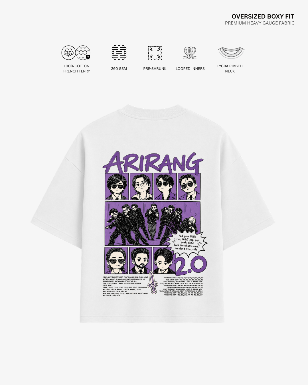 Chibi Arirang BTS 2.0 Unisex Oversized T-Shirt | Antherr Core White Cotton French Terry 260 GSM