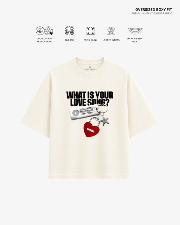 What Is Your Love Song? Arirang Unisex Oversized T-Shirt | Antherr Core Off White Cotton French Terry 260 GSM