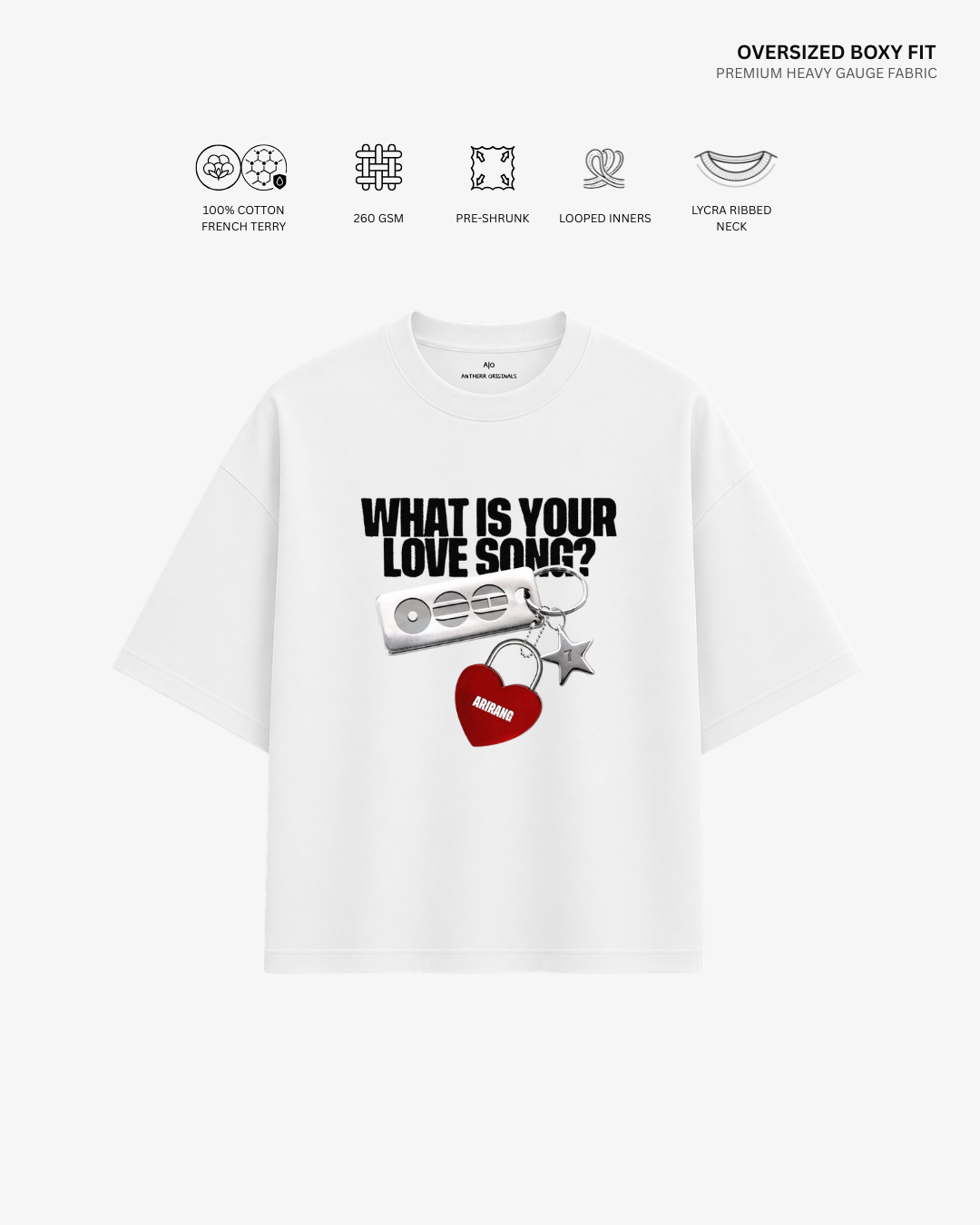 What Is Your Love Song? Arirang Unisex Oversized T-Shirt | Antherr Core White Cotton French Terry 260 GSM