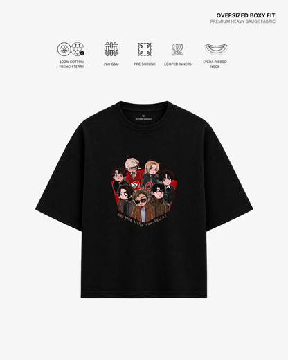 Chibi BTS 2.0 Arirang Unisex Oversized T-Shirt | Antherr Core Black Cotton French Terry 260 GSM
