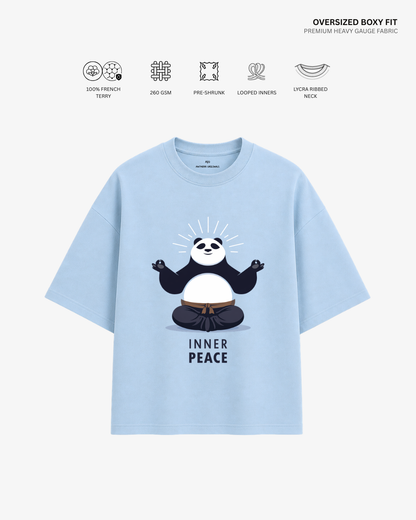 Inner Peace Panda Unisex French Terry Oversized T-Shirt | Antherr Core Baby Blue Cotton French Terry 260 GSM