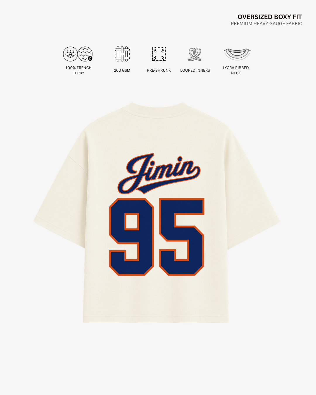Bangtan Varsity Blue Edition Unisex French Terry Oversized T-Shirt | Antherr Core Jimin (Off White) Cotton French Terry 260 GSM