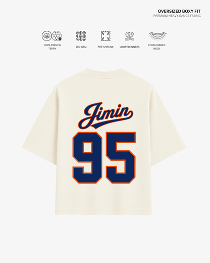Bangtan Varsity Blue Edition Unisex French Terry Oversized T-Shirt | Antherr Core Jimin (Off White) Cotton French Terry 260 GSM