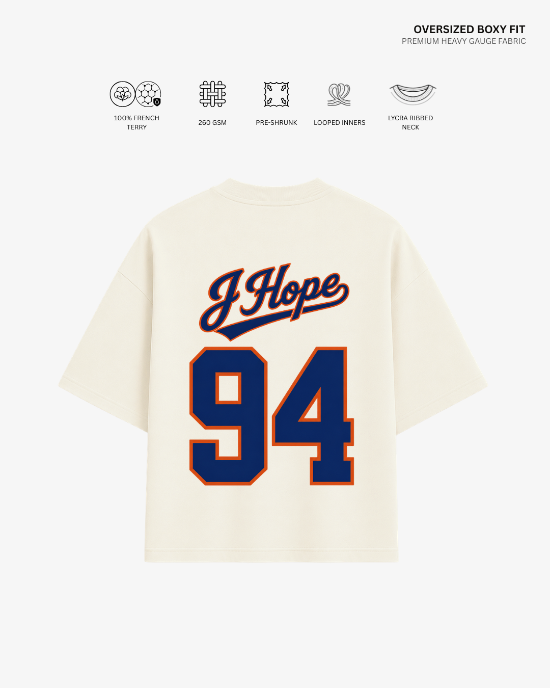 Bangtan Varsity Blue Edition Unisex French Terry Oversized T-Shirt | Antherr Core JHope (Off White) Cotton French Terry 260 GSM