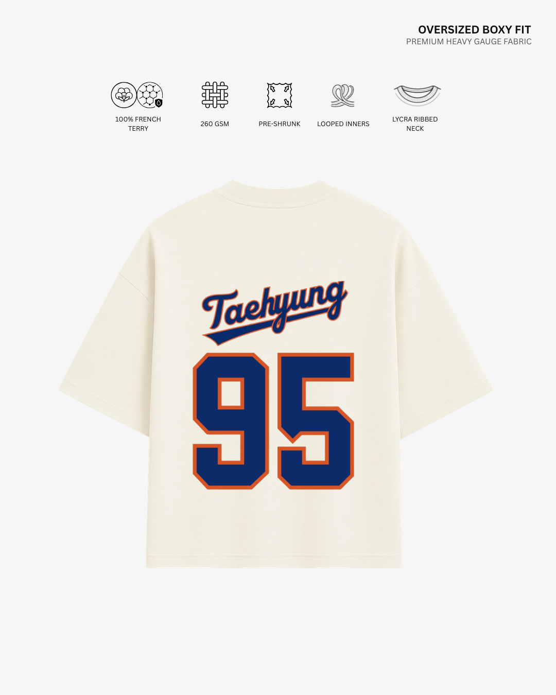 Bangtan Varsity Blue Edition Unisex French Terry Oversized T-Shirt | Antherr Core Taehyung (Off White) Cotton French Terry 260 GSM