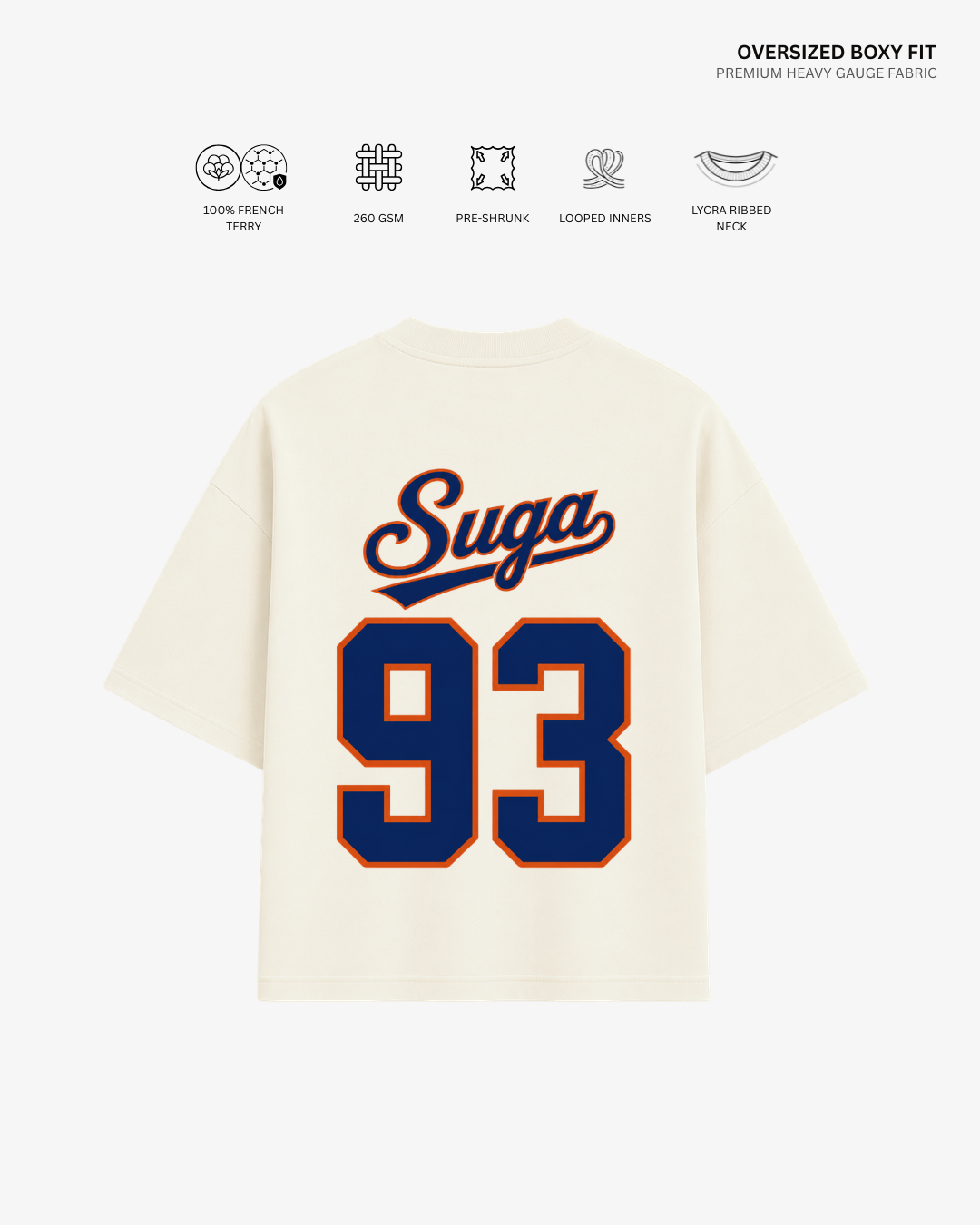 Bangtan Varsity Blue Edition Unisex French Terry Oversized T-Shirt | Antherr Core Suga (Off White) Cotton French Terry 260 GSM