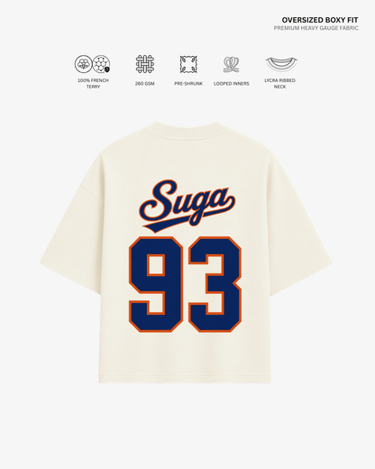 Bangtan Varsity Blue Edition Unisex French Terry Oversized T-Shirt | Antherr Core Suga (Off White) Cotton French Terry 260 GSM