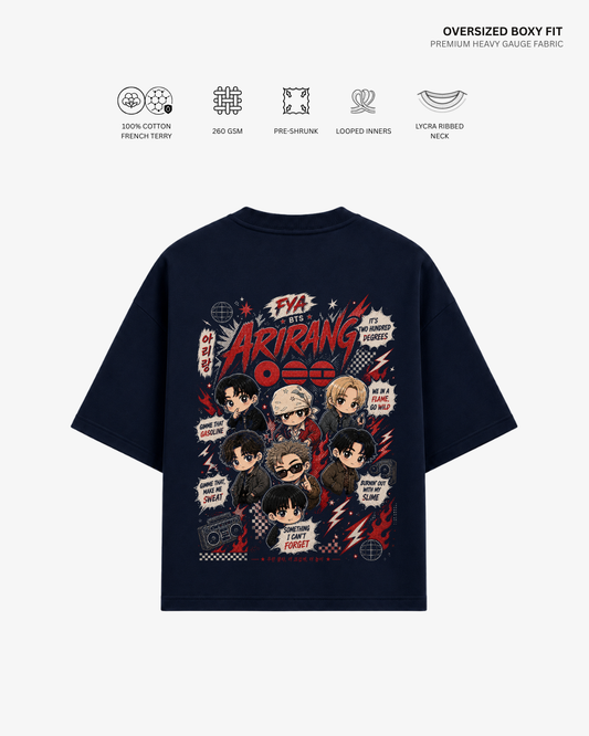Chibi FYA Arirang Unisex Oversized T-Shirt Navy Blue Cotton French Terry 260 GSM
