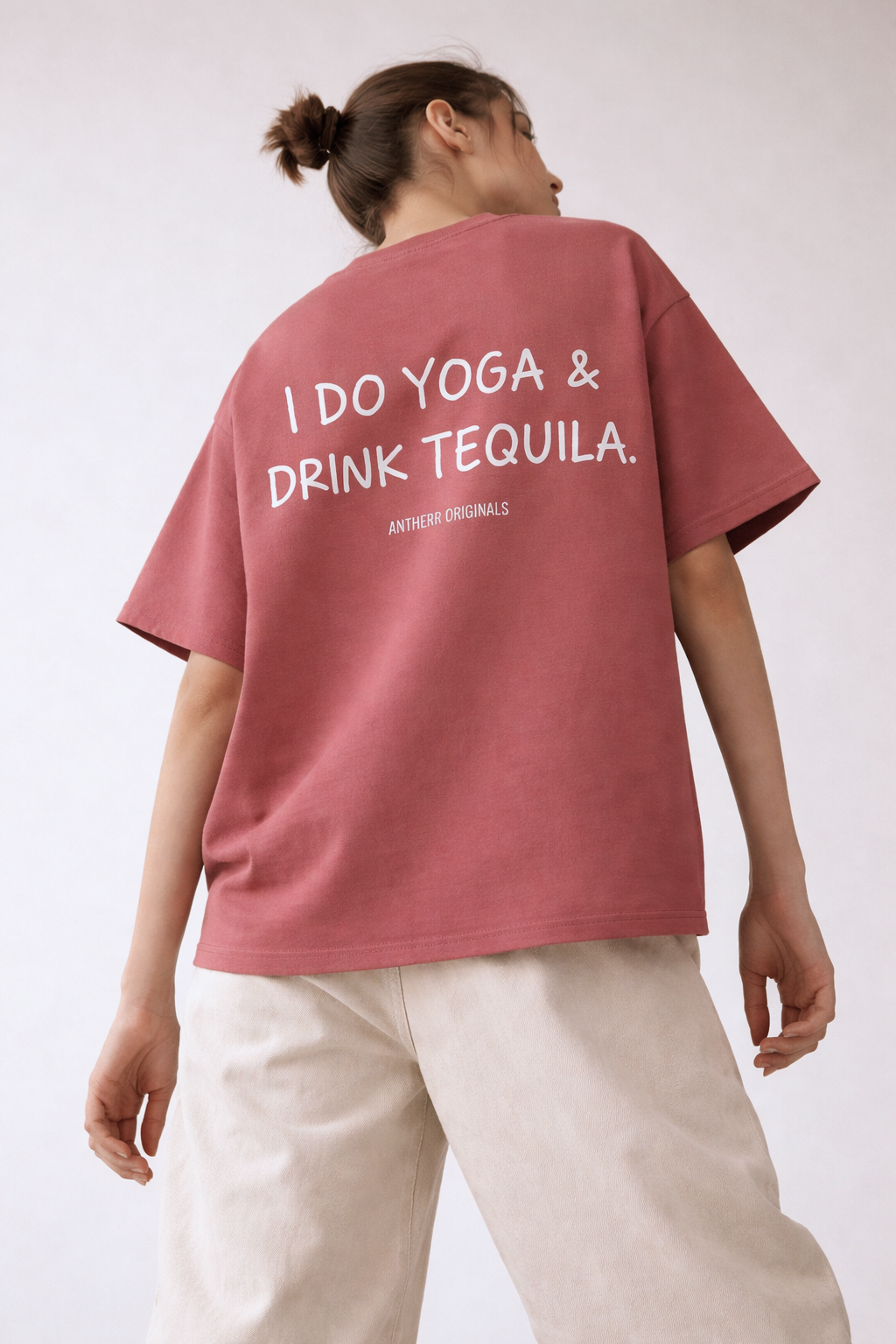 yoga tequila statement print pink oversized tshirt 240 gsm cotton