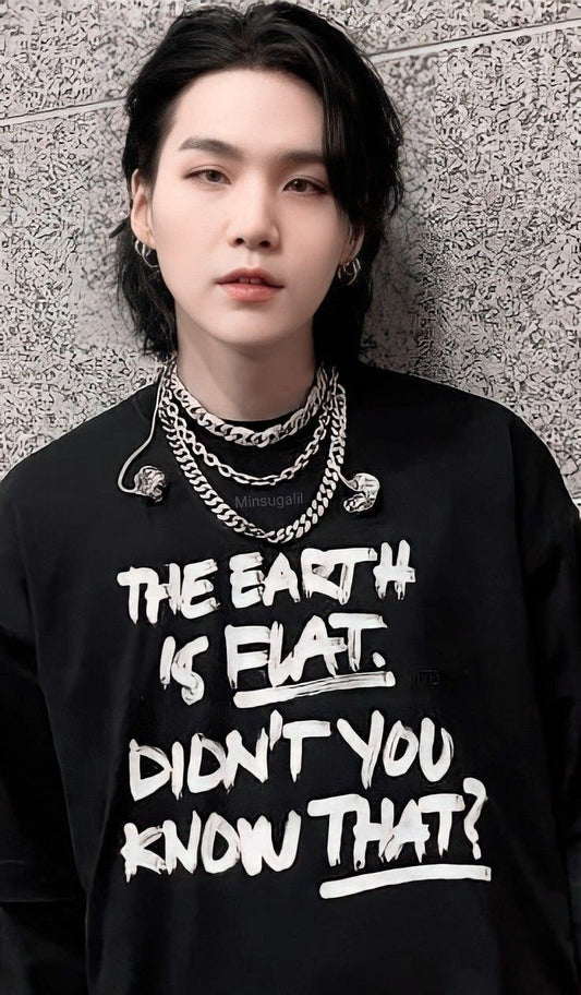 The Earth is Flat- Yoongi: BTS- HALF-SLEEVE T-SHIRTS BLACK