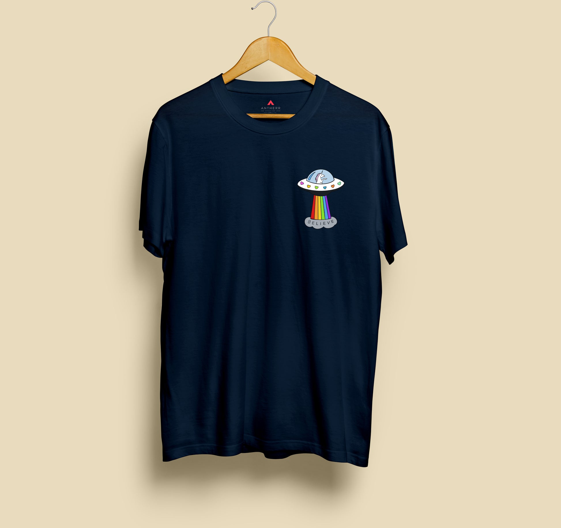 BELIEVE : Pocket Design Half-Sleeve T-Shirts NAVY BLUE