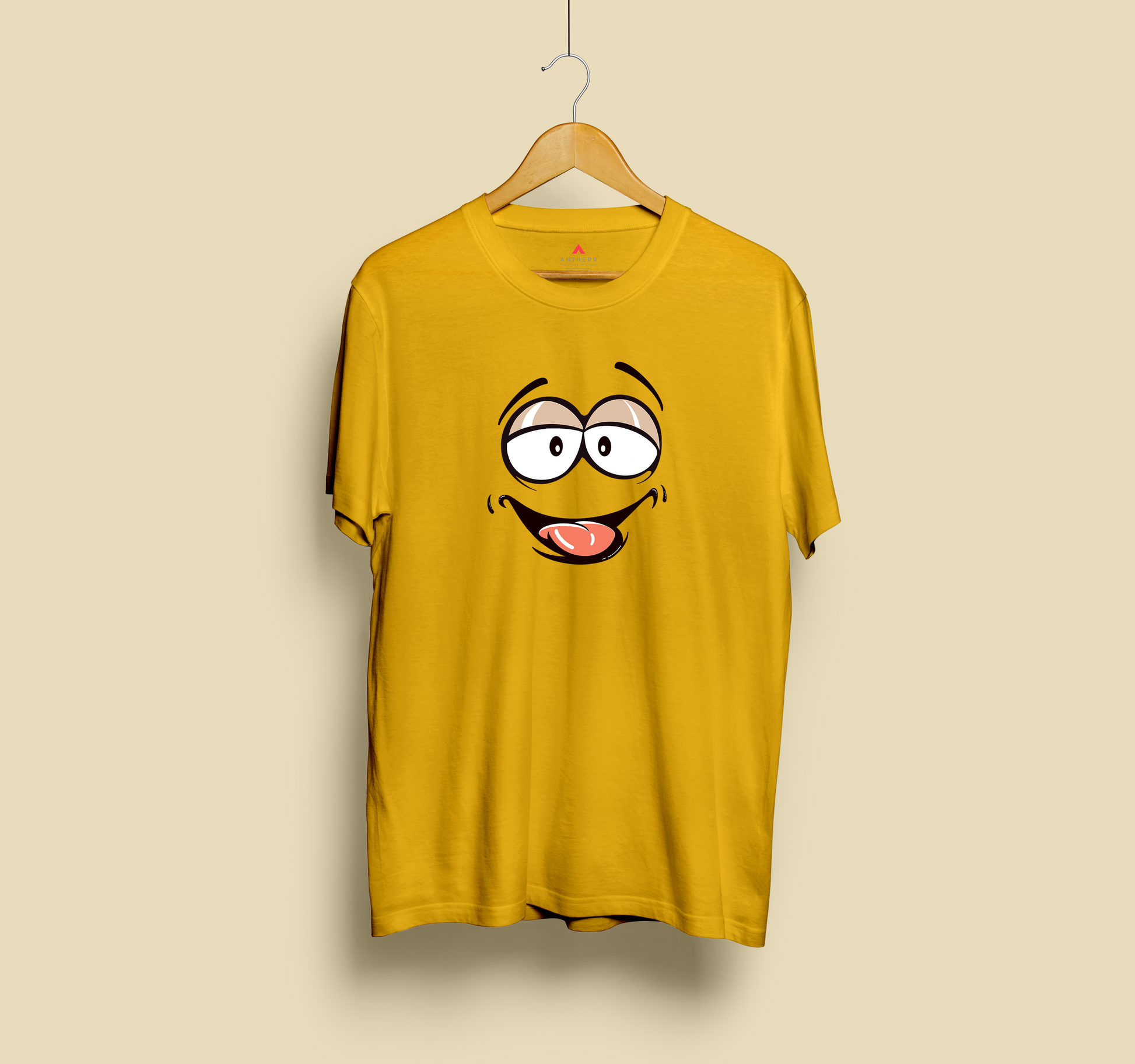 LAUGHING FACE HALF-SLEEVE T-SHIRT (YELLOW)