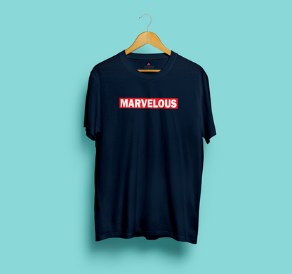 "MARVELOUS" HALF-SLEEVE T-SHIRT NAVY BLUE