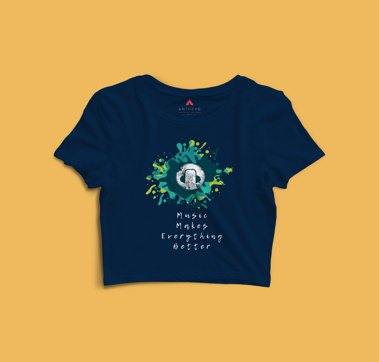 "MUSIC MAKES EVERYTHING BETTER HALF"- SLEEVE CROP TOP'S NAVY BLUE