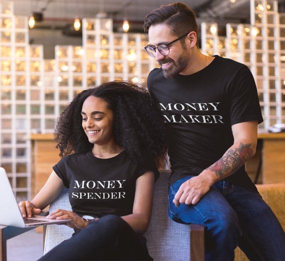 Money Maker, Money Spender - Half Sleeve Couple T shirts BLACK