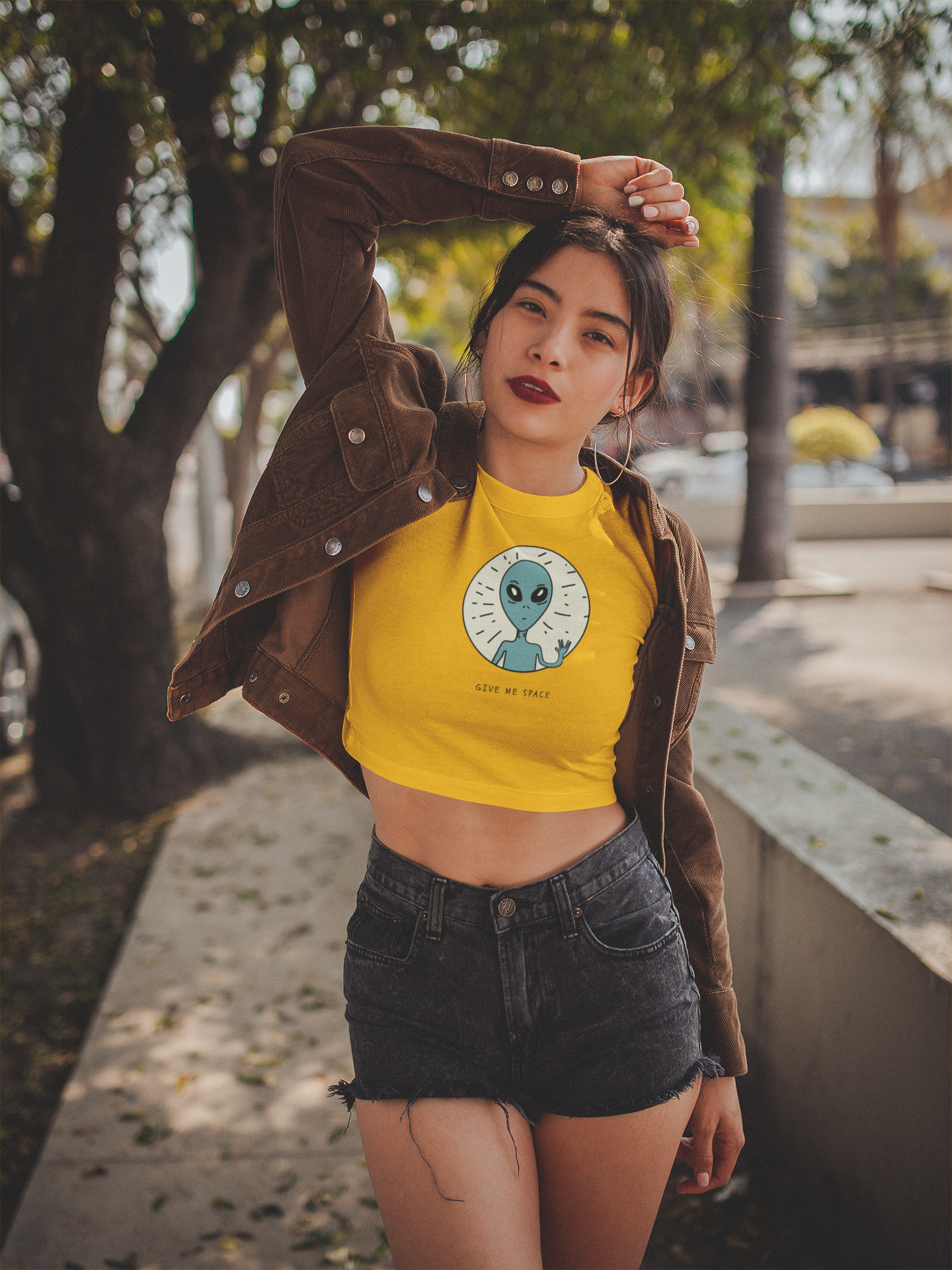 " GIVE ME SPACE " - HALF-SLEEVE CROP TOPS YELLOW