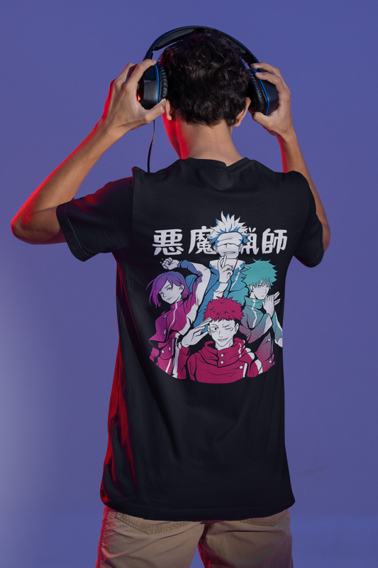 Jujutsu Kaisen (Double Sided Print): Regular Fit T-Shirts BLACK