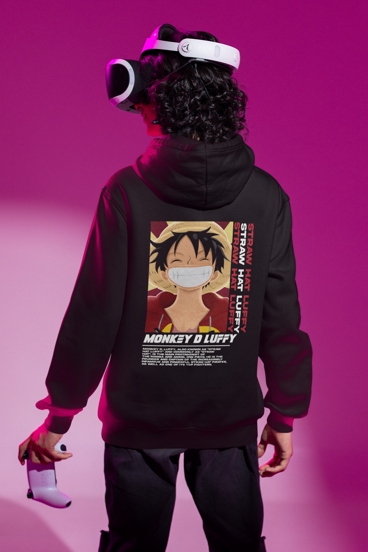 The Pirate King- Monkey D Luffy- (Double Sided Print): Anime: WINTER HOODIES BLACK