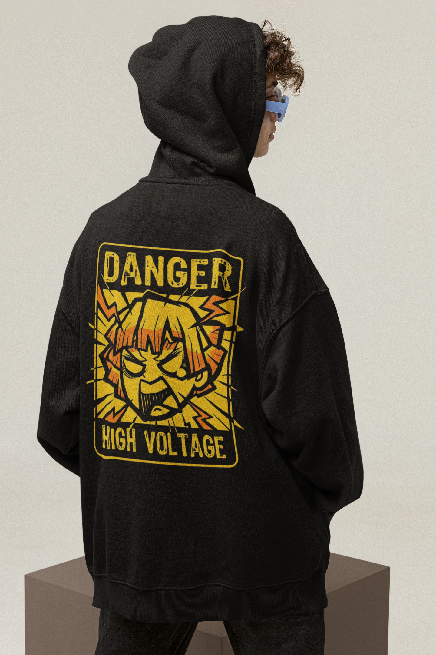 Zenitsu High Voltage: Demon Slayer (Double Sided Print): WINTER HOODIES BLACK