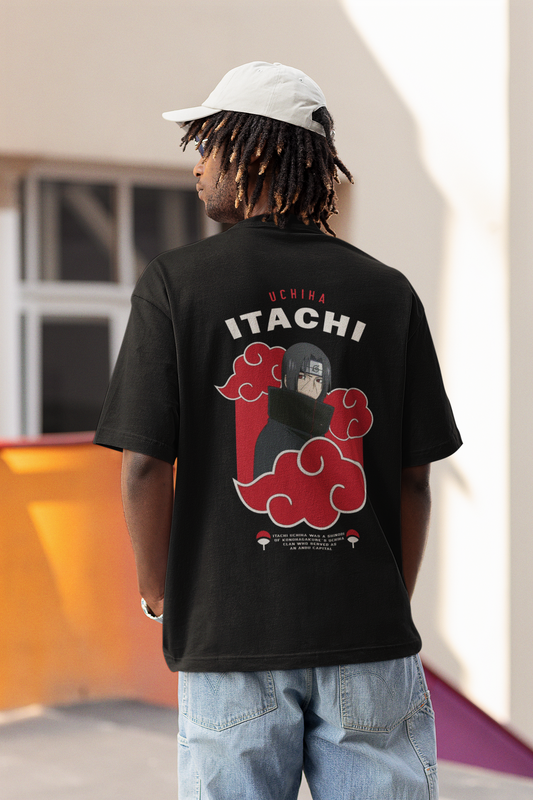 Itachi Uchiha: Akatsuki (Double Sided Print): Oversized T-Shirts
