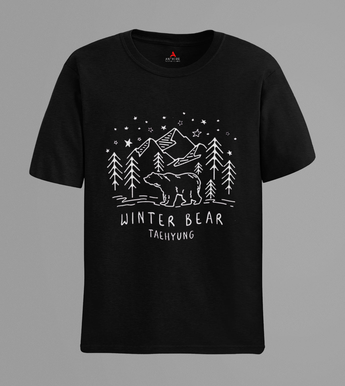 Winter Bear Line Art : BTS-HALF-SLEEVE T-SHIRTS BLACK