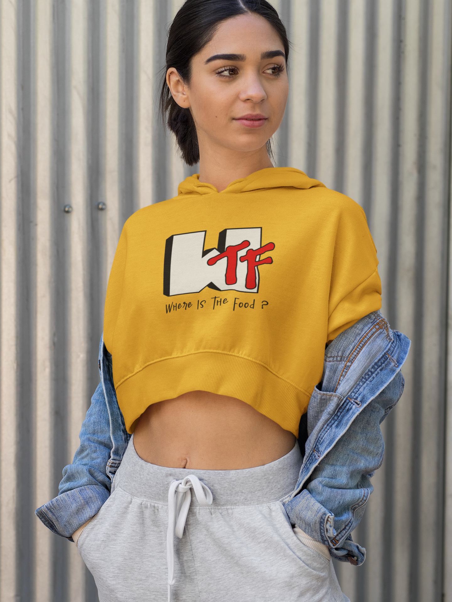 WTF : Where Is The Food?- Winter Crop Hoodies MUSTARD YELLOW