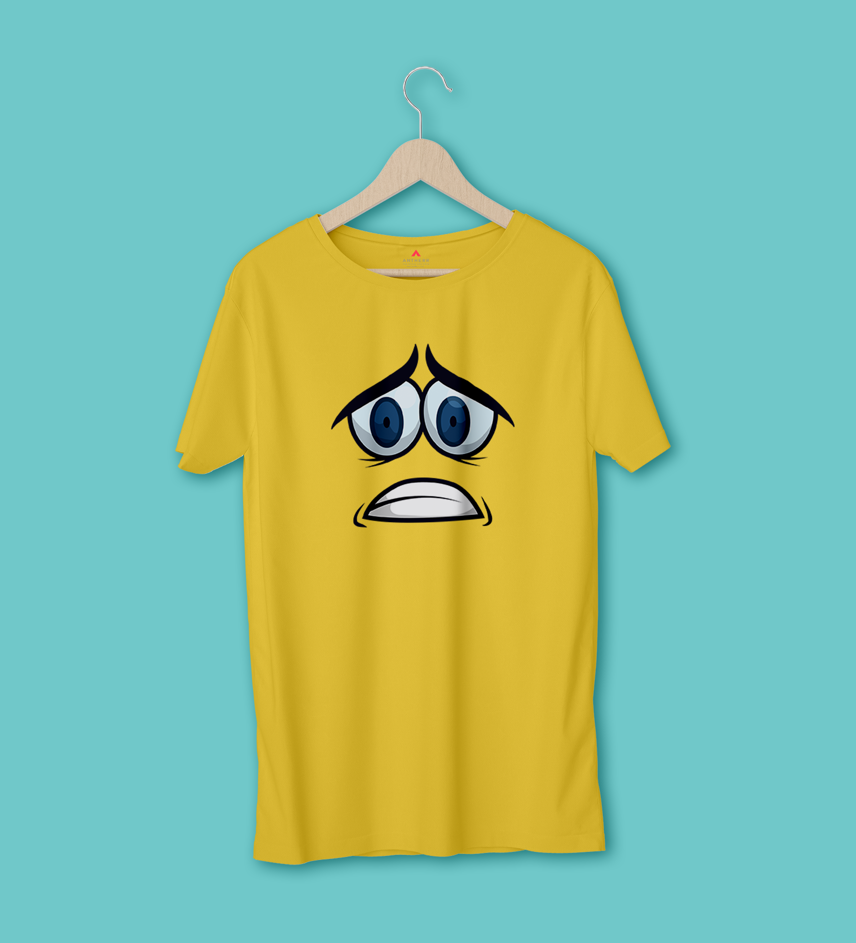 SCARED EXPRESSION HALF-SLEEVE T-SHIRTS (YELLOW) BLACK