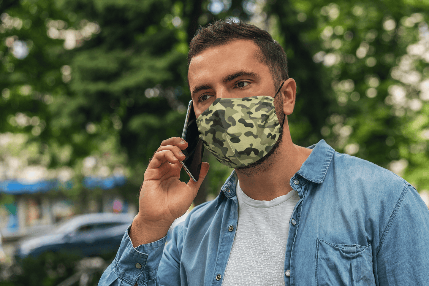 Olive Camouflage : Printed Tetra Shield Protection Mask Male