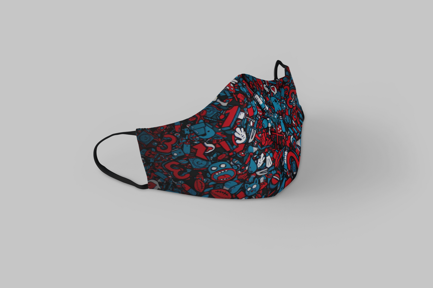 "Blue & Red Boo Doodle Patterns"- Printed Tetra Shield Protection Unisex Mask