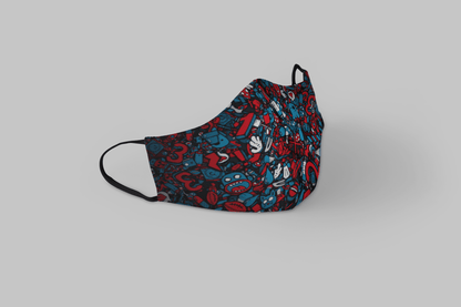 "Blue & Red Boo Doodle Patterns" : Tetra Shield Protection Mask (PACK OF 3)